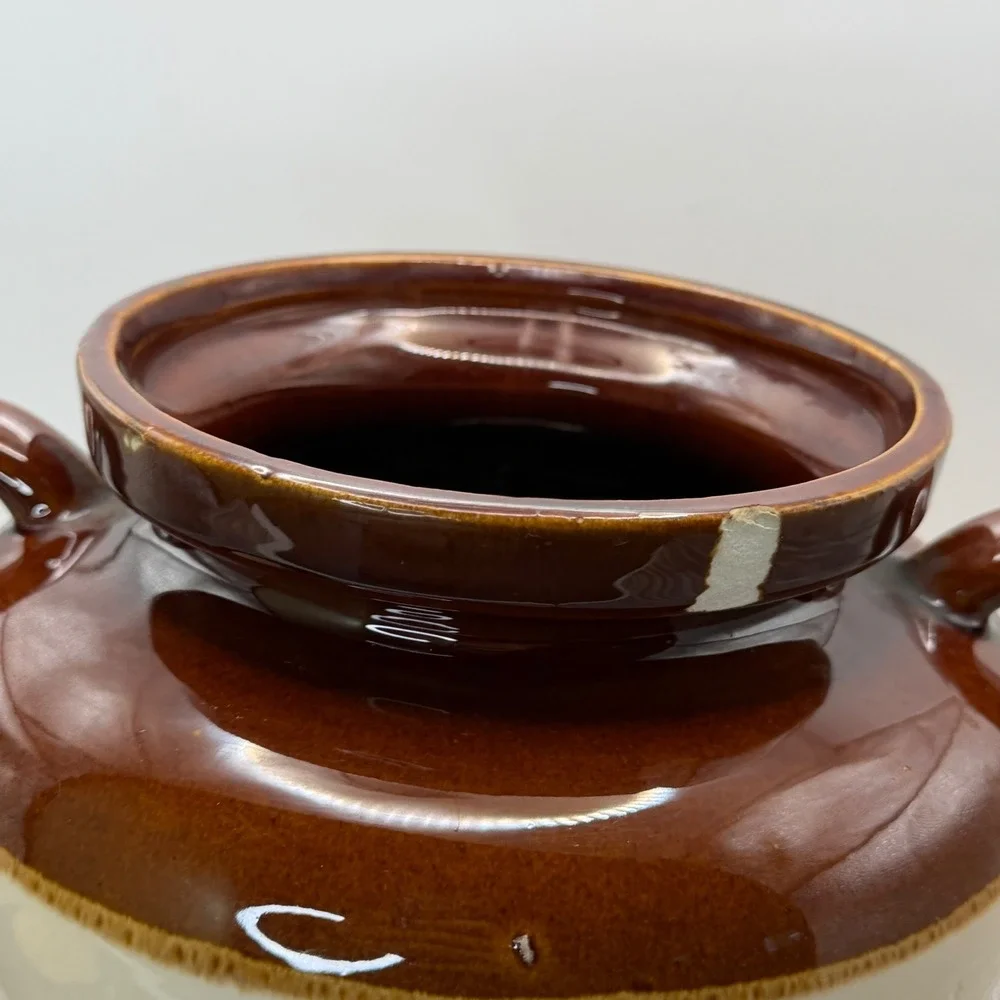 Vintage McCoy Pottery 342 Bean Pot Casserole with Lid Brown Cream Glaze 2 Quart